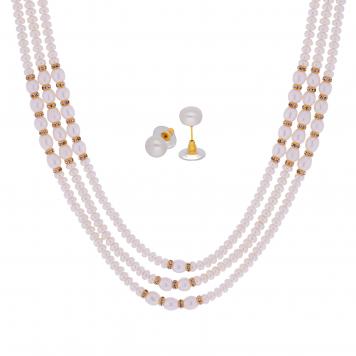 Jasmine White Oval and Of Round Pearl Necklace of 3 Lin...