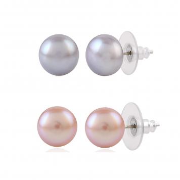 Special Workwear Combo of 2 Freshwater Pearl Studs Earrings (Grey & Pink) with High Luster by KNK Jewellery