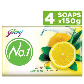 Godrej No.1 Lime and Aloe Vera Soap, 150g (Buy 3 Get 1 Free)