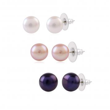 Special Workwear Combo of 3 Freshwater Pearl Studs Earrings (High Luster) by KNK Jewellery