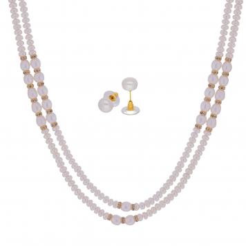 Jasmine White Oval and Of Round Pearl Necklace of 2 Lin...
