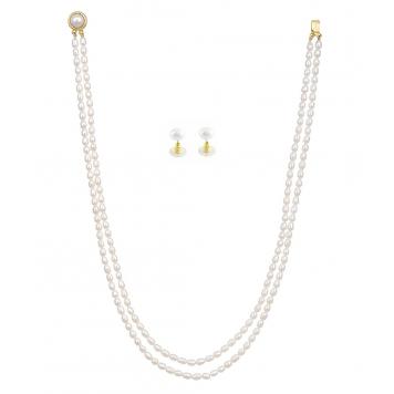 Simply Oval Shape Freshwater Pearl Two LInes Necklace S...