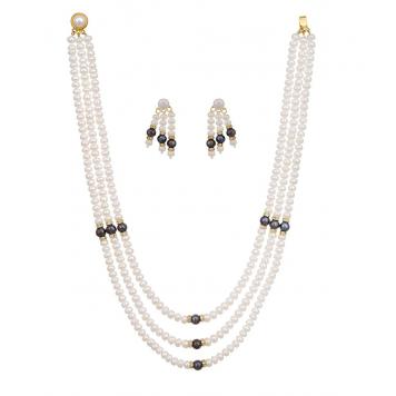 Lovely Stylish Grey Drop 3 String Freshwater Necklace Set for Women by KNK Jewellery